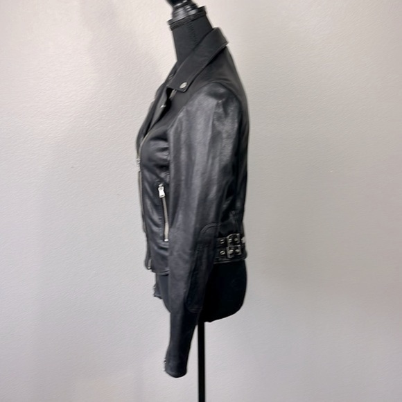 DSTLD Leather Biker Jacket Black with Silver Hardware Straps Moto Short Coat S - Picture 6 of 14